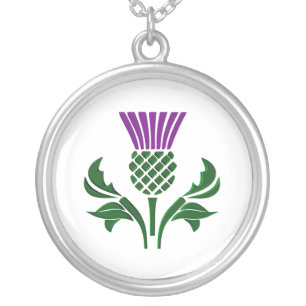 Scottish emblem thistle silver plated necklace