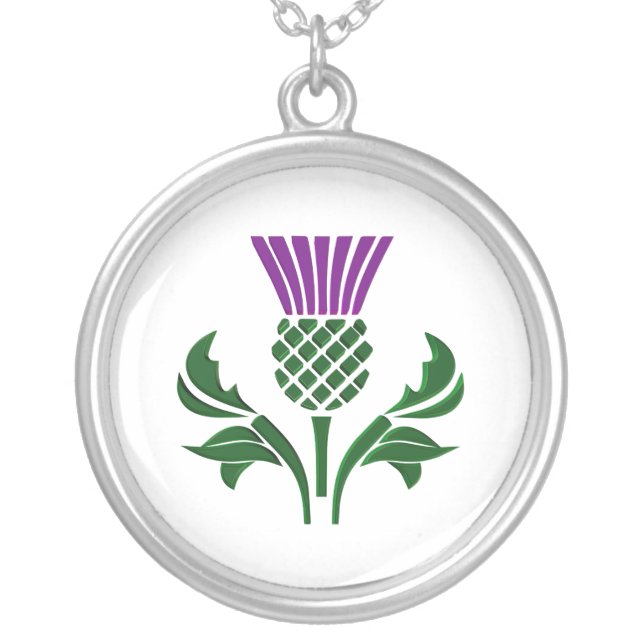 Scottish emblem thistle silver plated necklace (Front)