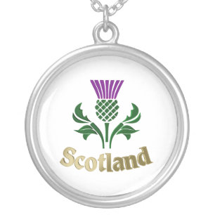 Scottish emblem thistle silver plated necklace