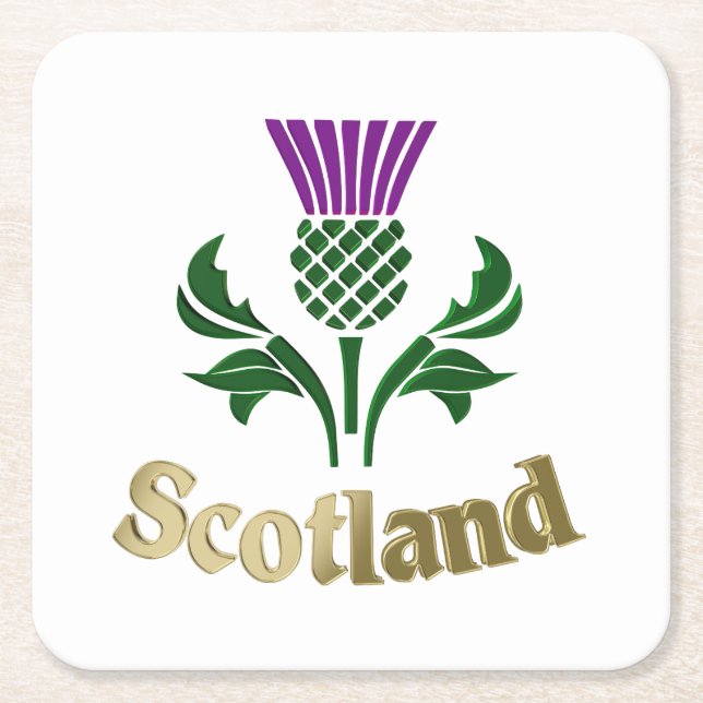 Scottish emblem thistle square paper coaster (Front)
