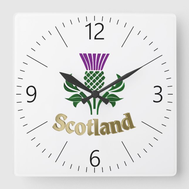 Scottish emblem thistle square wall clock (Front)