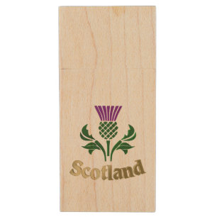 Scottish emblem thistle wood flash drive