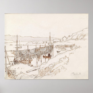 Scottish Fishing Village Abstract Art Sketch Poster