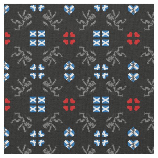 Scottish Flag & Lion Hearts, Scotland fashion BLKH Fabric