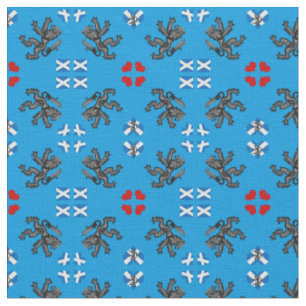 Scottish Flag & Lion Hearts, Scotland fashion BLU2 Fabric