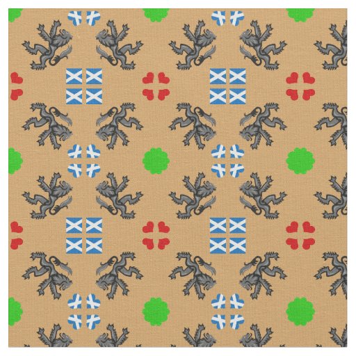 Scottish Flag & Lion Hearts, Scotland fashion GLD2 Fabric