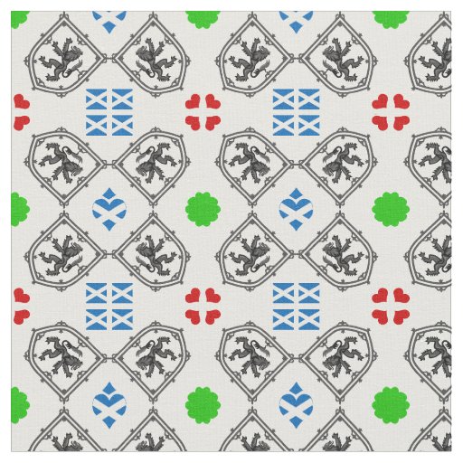 Scottish Flag & Lion Hearts, Scotland fashion WHT Fabric