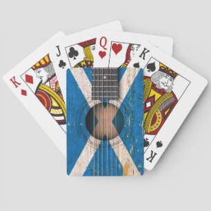 Scottish Flag on Old Acoustic Guitar Poker Cards