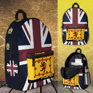 Scottish Flag, Rampant, vintage British Union Jack Printed Backpack