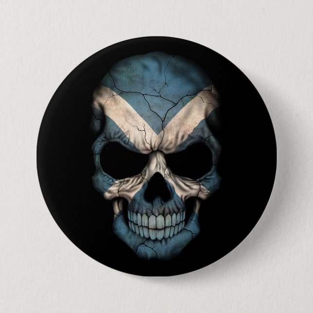 Scottish Flag Skull on Black Pinback Button (Front)
