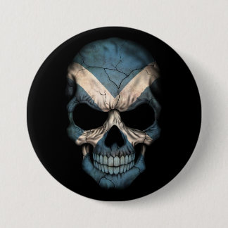 Scottish Flag Skull on Black Pinback Button