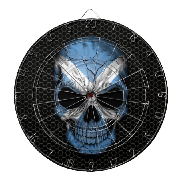 Scottish Flag Skull on Steel Mesh Graphic Dartboard With Darts (Front)