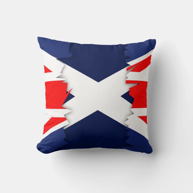 Scottish Flag, Union Jack Ripped Effect Pillow (Front)