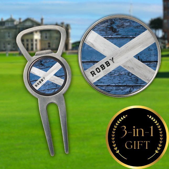 Scottish Flag with Name Golf Bottle Opener Divot Tool (Creator Uploaded)