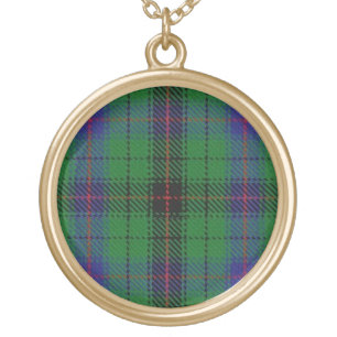 Scottish Flair Clan Davidson Tartan Gold Plated Necklace