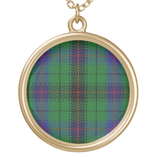 Scottish Flair Clan Davidson Tartan Gold Plated Necklace (Front)