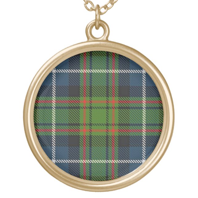 Scottish Flair Clan MacRae Tartan Gold Plated Necklace (Front)