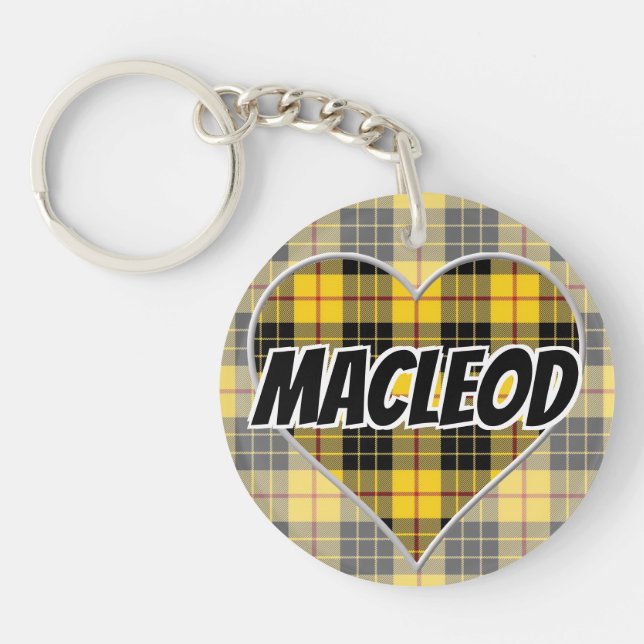 Scottish Flash Clan MacLeod of Lewis Tartan Heart Keychain (Front)
