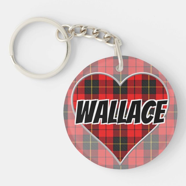 Scottish Flash Clan Wallace Tartan Heart Keychain (Front)