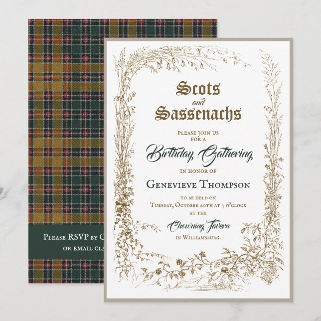 Scottish Flora Sassenach Birthday Invitation (Front/Back)
