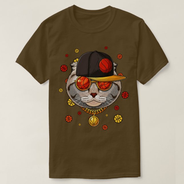 Scottish Fold Basketball Bball Player Coach Sports T-Shirt (Design Front)