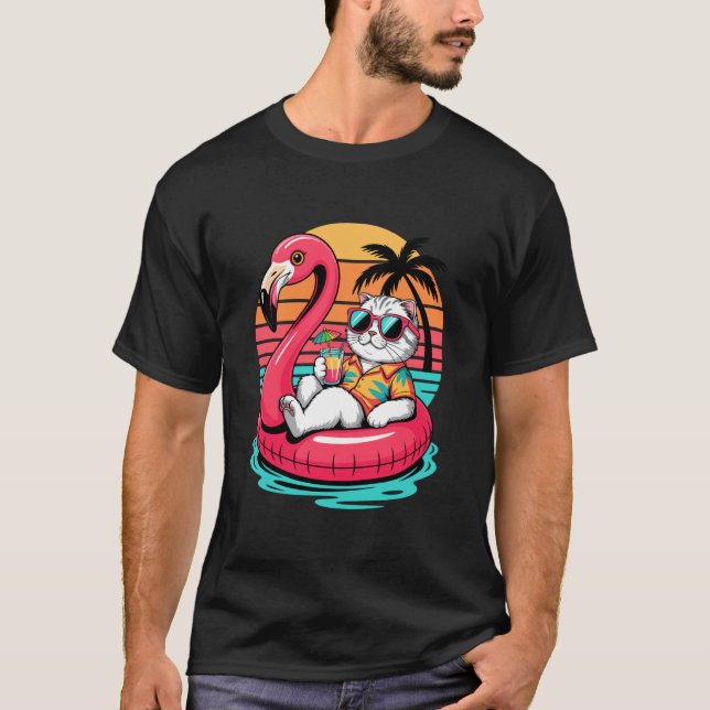 Scottish Fold Cat Beach Summer Vacation Pool Float T-Shirt (Front)