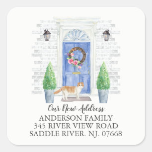 Scottish Fold Cat Blue Door New Address Label