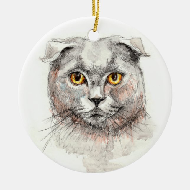 Scottish Fold Cat Ceramic Ornament (Front)