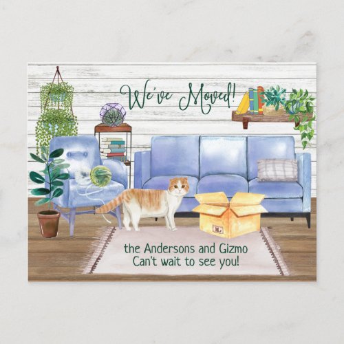 Scottish Fold Cat Cozy New Home Address       Anno Announcement Postcard