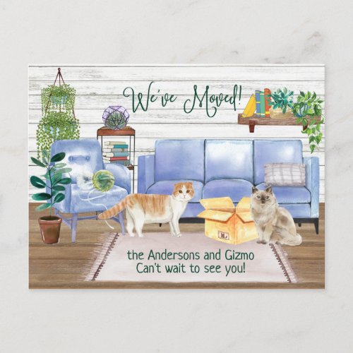 Scottish Fold Cat Cozy New Home Address       Announcement Postcard