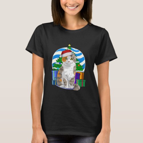 Scottish Fold Cat Cute Santa Christmas T_Shirt
