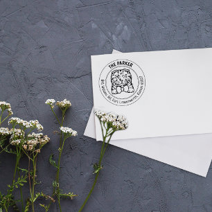 Scottish fold Cat Family Return Address Rubber Stamp