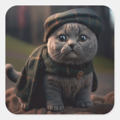 Scottish Fold Cat in a Scottish Hat Sticker