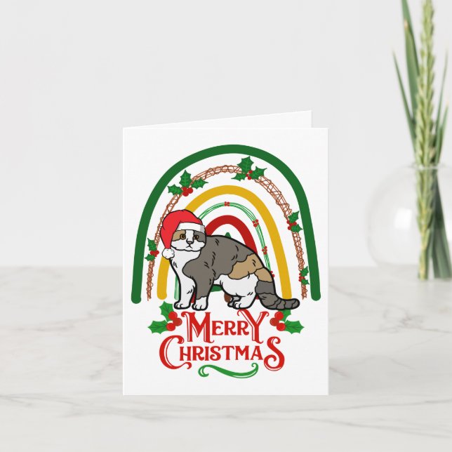 Scottish Fold Cat Merry Christmas Card (Front)