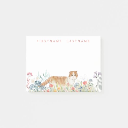 Scottish Fold Cat  Monogram Floral Post_it Notes