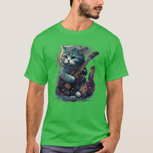 Scottish Fold Cat Playing Electric Guitar Rock   2 T_Shirt