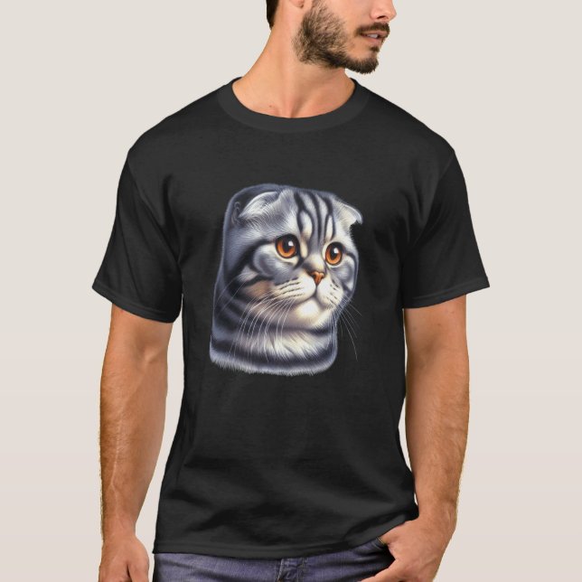 Scottish Fold Cat Portrait T-Shirt (Front)