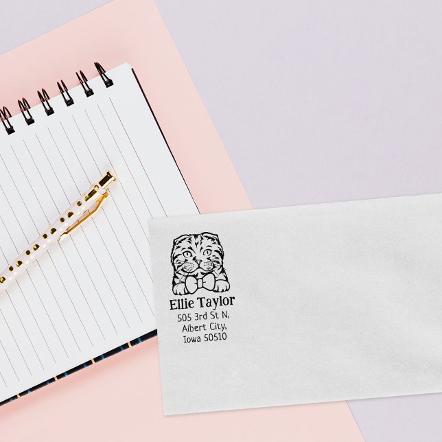Scottish Fold Cat Return Address Pet  Rubber Stamp (Creator Uploaded)