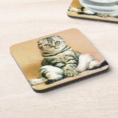 Scottish Fold Cat Sitting Portrait Beverage Coaster (Left Side)