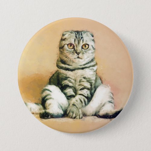Scottish Fold Cat Sitting Portrait Button