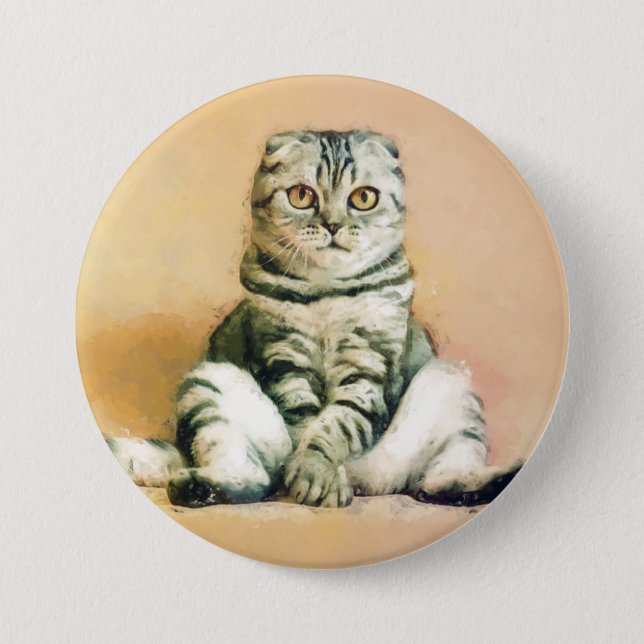Scottish Fold Cat Sitting Portrait Button (Front)