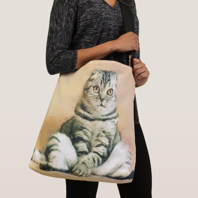 Scottish Fold Cat Sitting Portrait Crossbody Bag (Close Up)