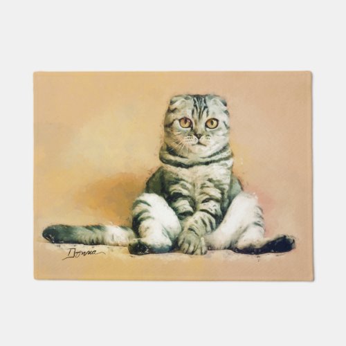 Scottish Fold Cat Sitting Portrait Doormat