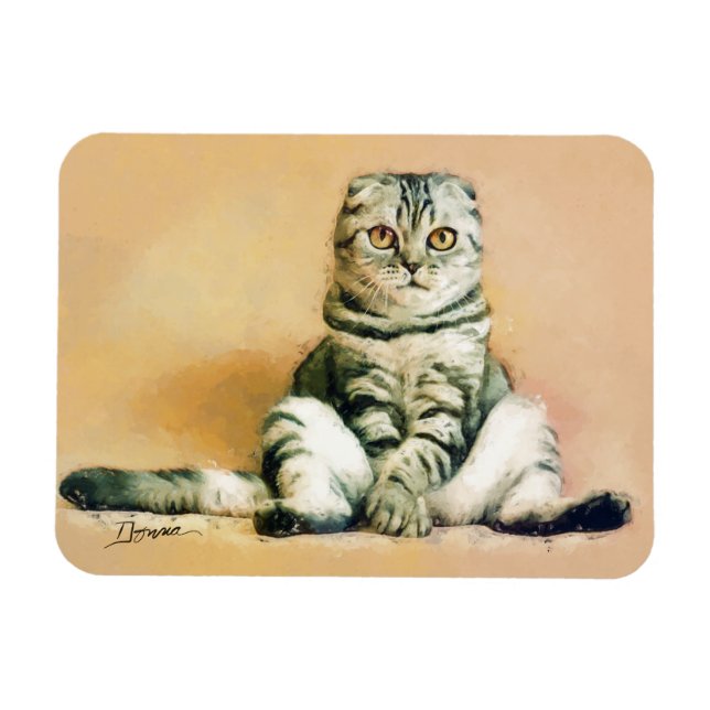 Scottish Fold Cat Sitting Portrait Magnet (Horizontal)