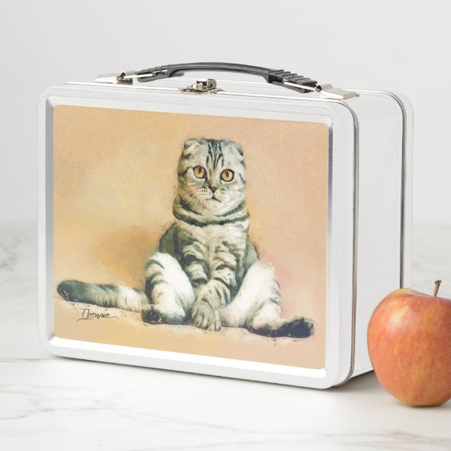 Scottish Fold Cat Sitting Portrait Metal Lunch Box (In Situ)