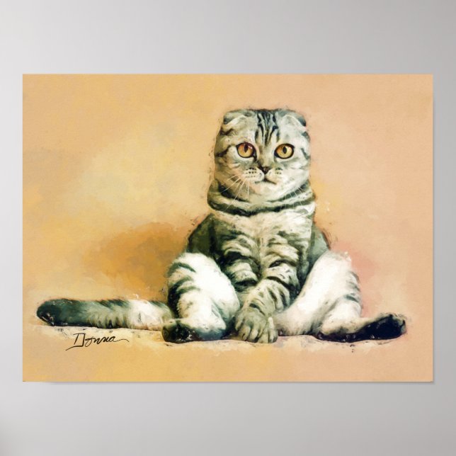 Scottish Fold Cat Sitting Portrait Poster (Front)