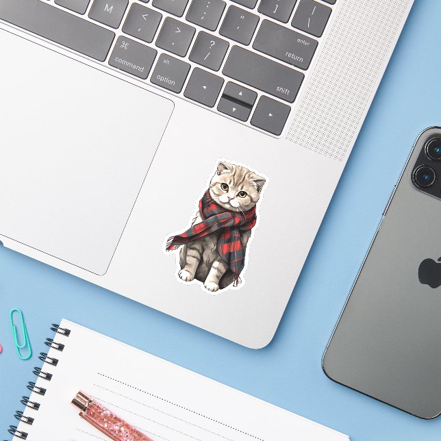Scottish Fold Cat  Sticker (Laptop w/ iPhone)