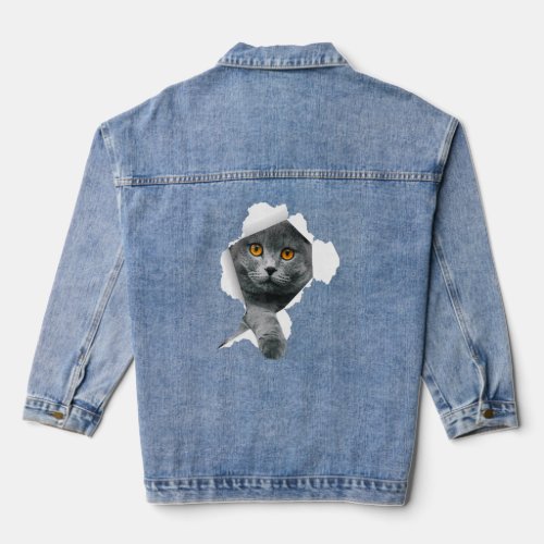 Scottish Fold Cats Torn Cloth Kitten  Denim Jacket