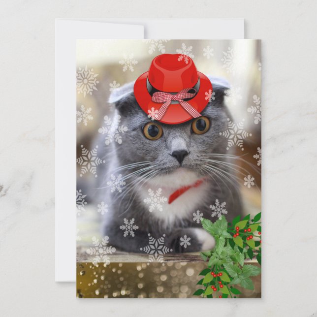 Scottish Fold Christmas Cat Holiday Card (Front)