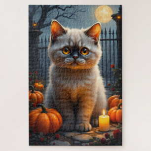 Scottish Fold Gothic Halloween Portrait Art Jigsaw Puzzle